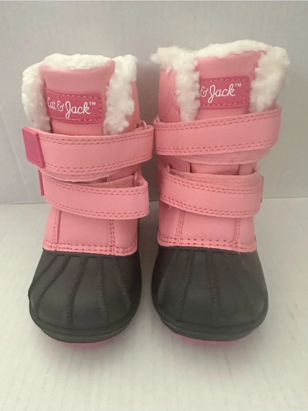 Cat & Jack Pink and Black Toddler Duck Boots with Faux Fur size 6